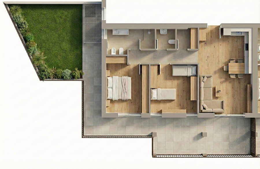 Grundrissvariante einer Dreizimmerwohnung