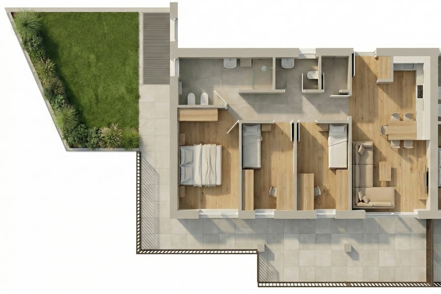 Grundrissvariante einer Vierzimmerwohnung auf derselben Fläche
